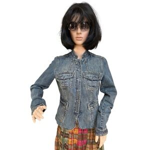 Context Vintage Denim Jacket Bead Trim, Size 4